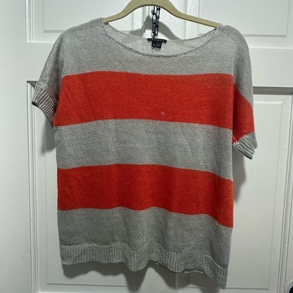 Theory Women's 100% Linen Colorblock Orange and Gray Shirt Size Large NWOT - Picture 2 of 3